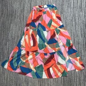 Luukse Women's Large Abstract Multicolored‎ Geometric Long Maxi Skirt Big Split